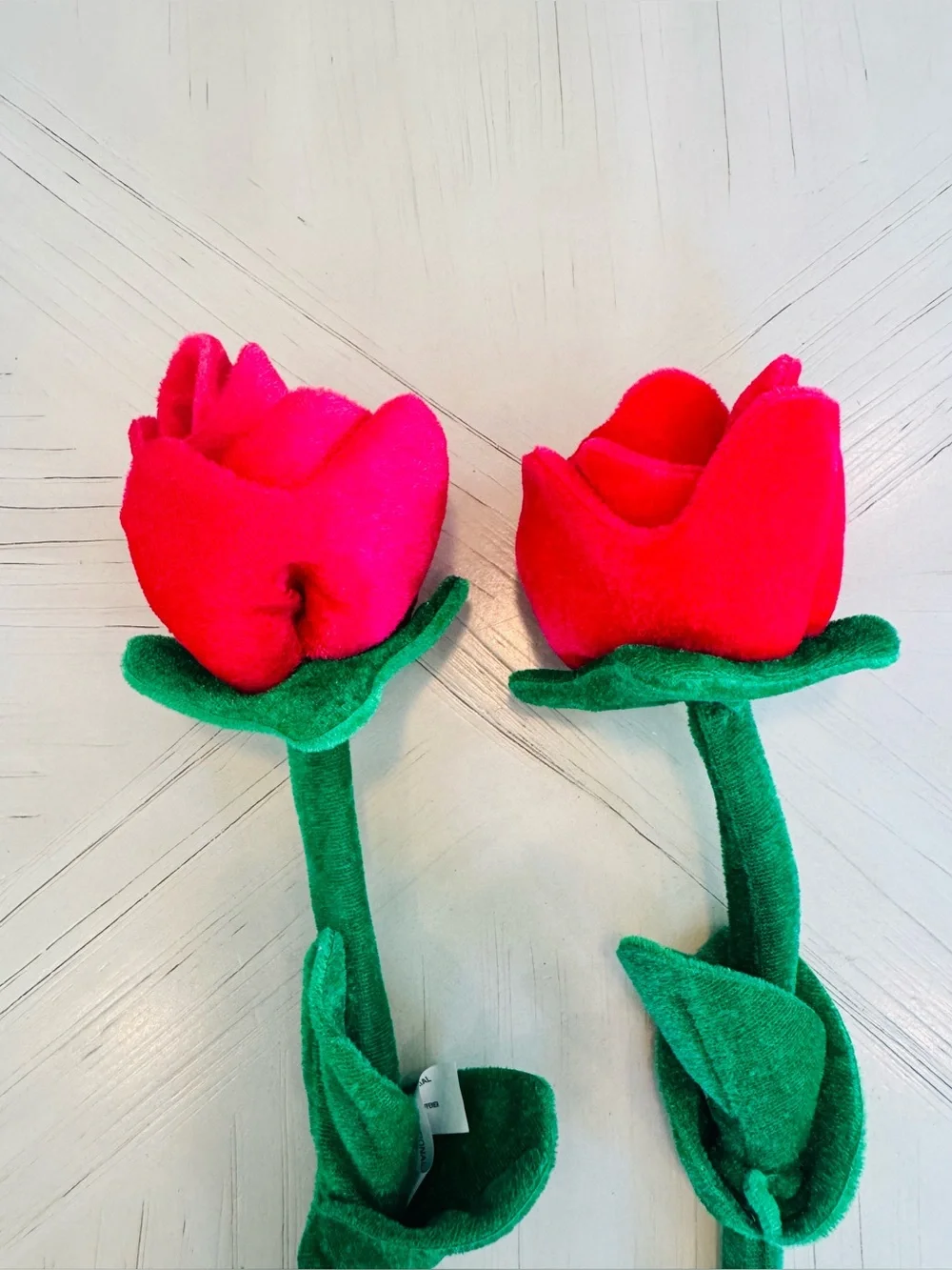 Set of 2 Bendable Long Stem Red Felt Roses | Plush Fabric Flowers | Craft & Gift